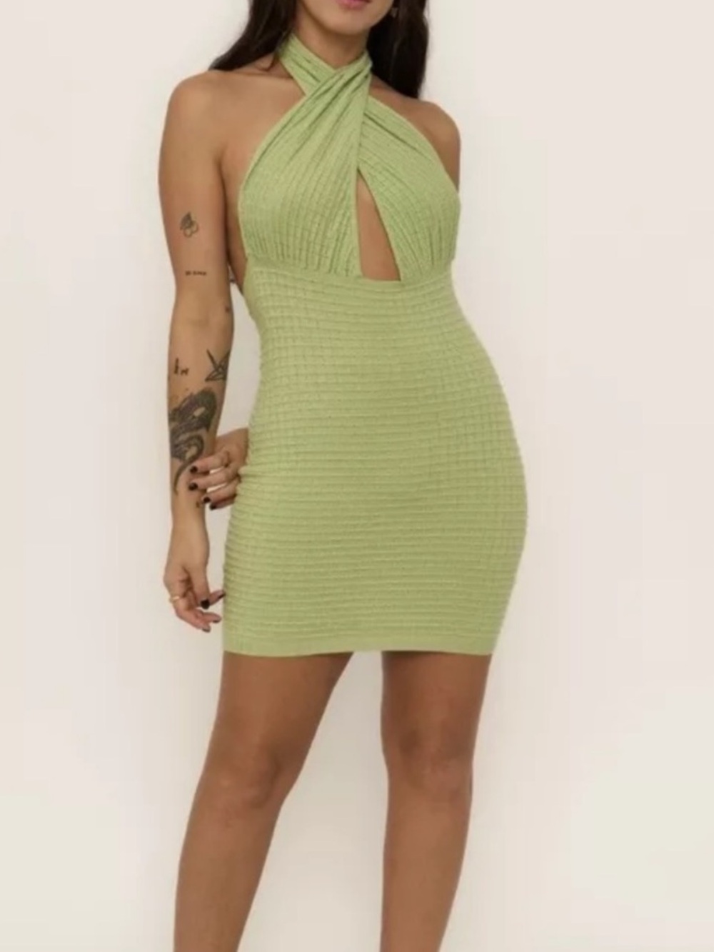 NWT Callahan Mimi Mini Dress Apple Green Knit Halter Size S